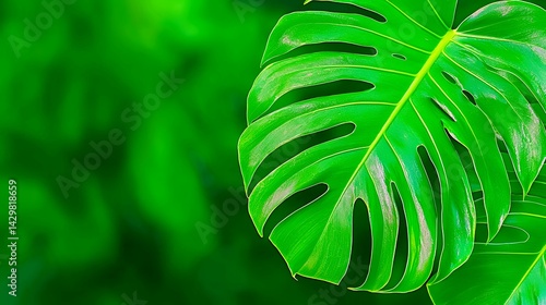 Vibrant Green Tropical Leaves Close Up Water Droplets Lush Foliage