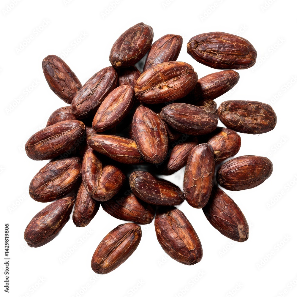 Obraz premium Pile of cocoa beans close up on white background