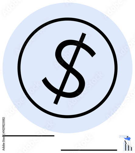 Bold dollar symbol encircled over light blue backdrop. Ideal for finance, banking, investment, budgeting, accounting, profit, wealth themes. Minimalist flat simple metaphor