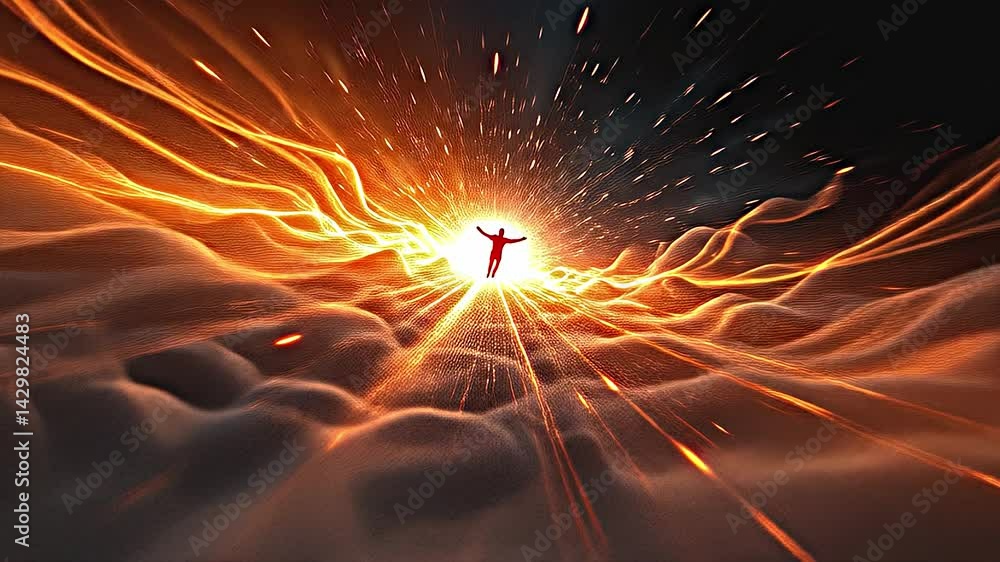 A form dissolves into a field of radiant, fragmented light, traversing the interstitial space between worlds, propelled by an unknown force toward its objective.
