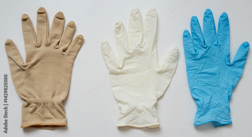 Obraz premium Diverse array of protective hand coverings in various materials and colors