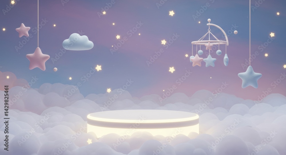 Naklejka premium Soft Starry Sky Baby Stage with Hanging Mobiles