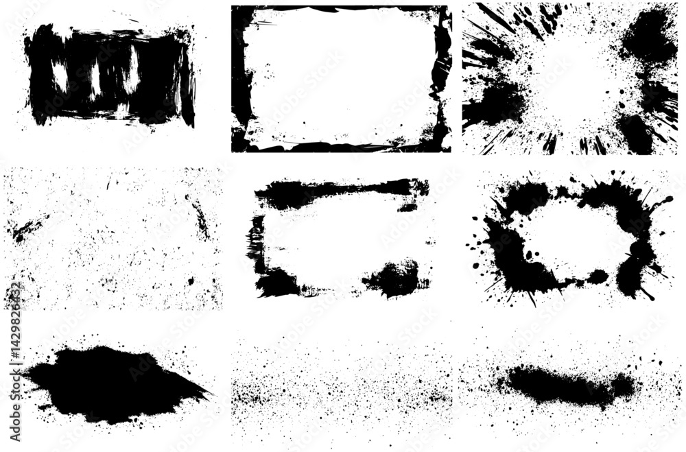 Fototapeta premium Ink Splatter Frames and Rough Paint Stroke Textures for Creative Backgrounds
