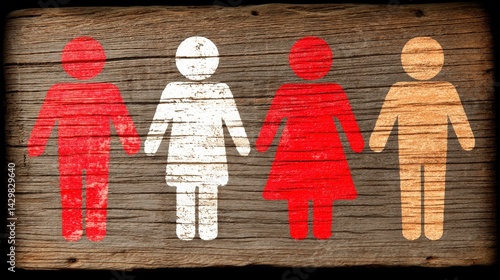 Rustic Wooden Sign  Diverse Couple  Family  Relationship Symbols
