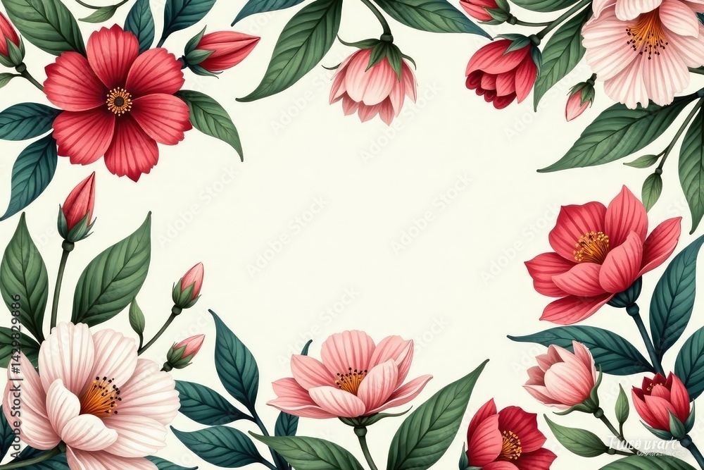 Elegant botanical illustration with repeating floral motif , surface, floral, design