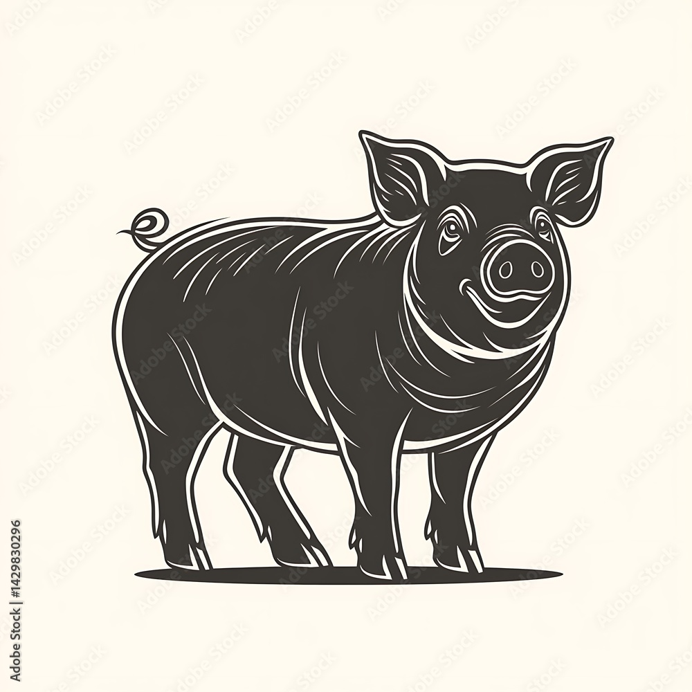 Fototapeta premium Bold pig outline illustration farm style high resolution pictures