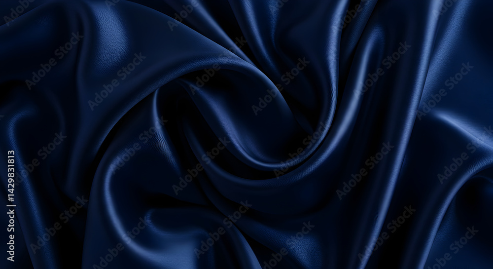 Obraz premium Elegant Navy Blue Fabric Draped in Swirling Folds Creates a Luxurious Texture