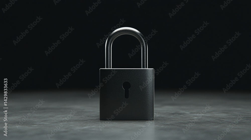 Fototapeta premium A sleek black padlock stands prominently against a dark background, symbolizing security and protection.