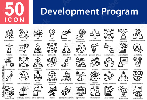 Management Development Program  Icon Collection and Symple Concept Black Outline