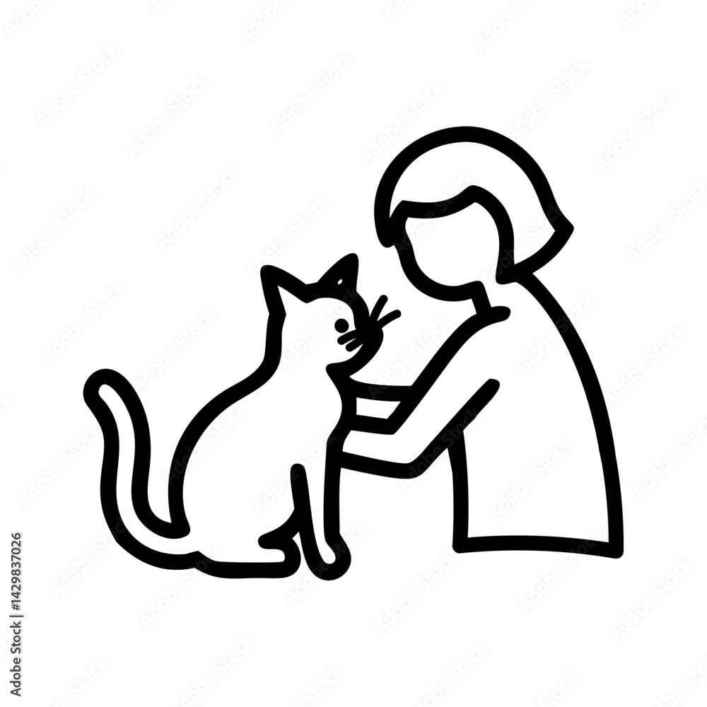 Pet Adoption Woman Petting Cat Care Icon