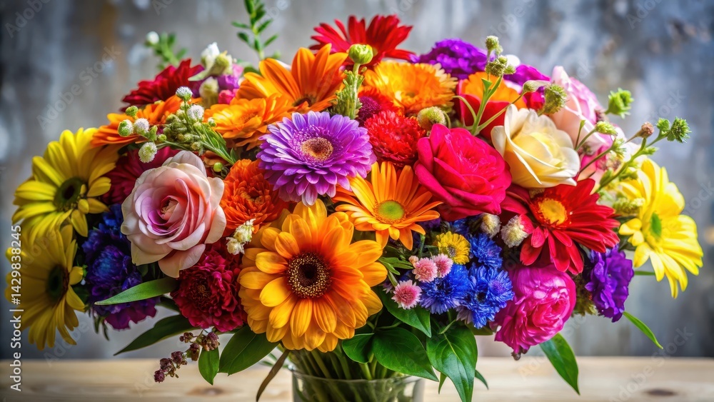 Vibrant colorful flowers arranged in a loose bouquet with delicate petals and stems, nature, flowers, nature Vibrant colorful flowers arranged in a loose bouquet with delicate petals and stems, nature, flowers, nature