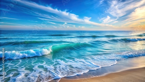 Obraz na płótnie Softly undulating blue ocean waves gently lap at the shoreline, creating a soothing and calming visual effect that evokes feelings of serenity and tranquility , wave, natural w salonie