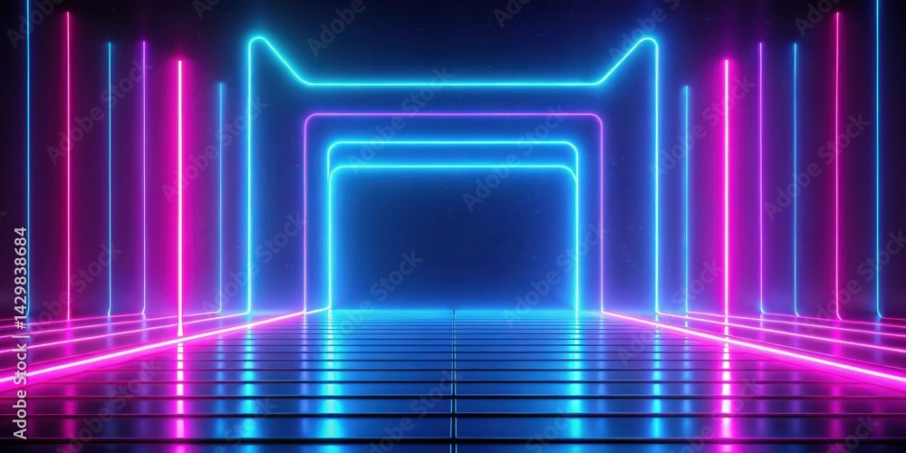 Glowing neon lines on a dark abstract background, with vibrant pink and blue hues , digital, modern art