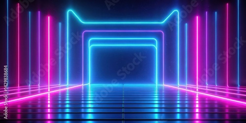 Obraz na płótnie Glowing neon lines on a dark abstract background, with vibrant pink and blue hues , digital, modern art w salonie