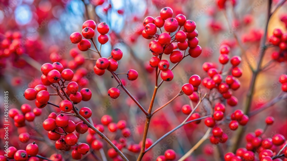 Blood-Red Berry Clusters on Spurred Dogwood, winter foliage, deciduous shrub