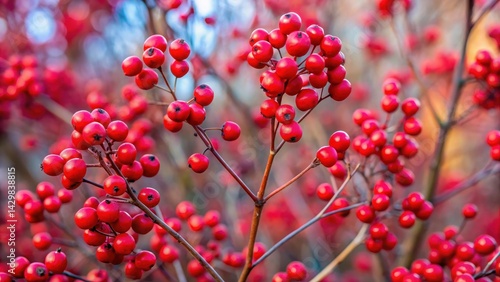 Obraz na płótnie Blood-Red Berry Clusters on Spurred Dogwood, winter foliage, deciduous shrub w salonie