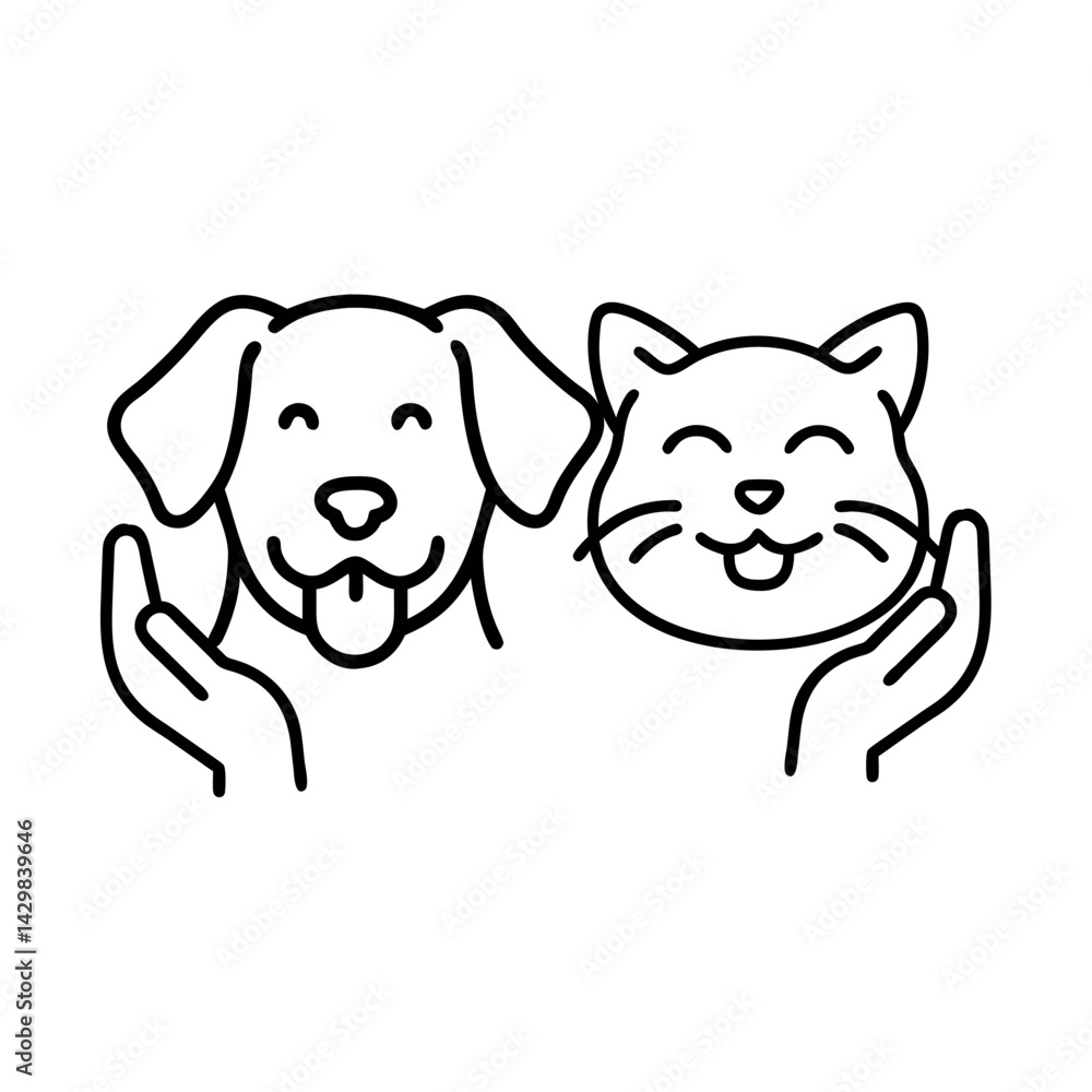 Pet Adoption Hands Holding Dog and Cat Symbol