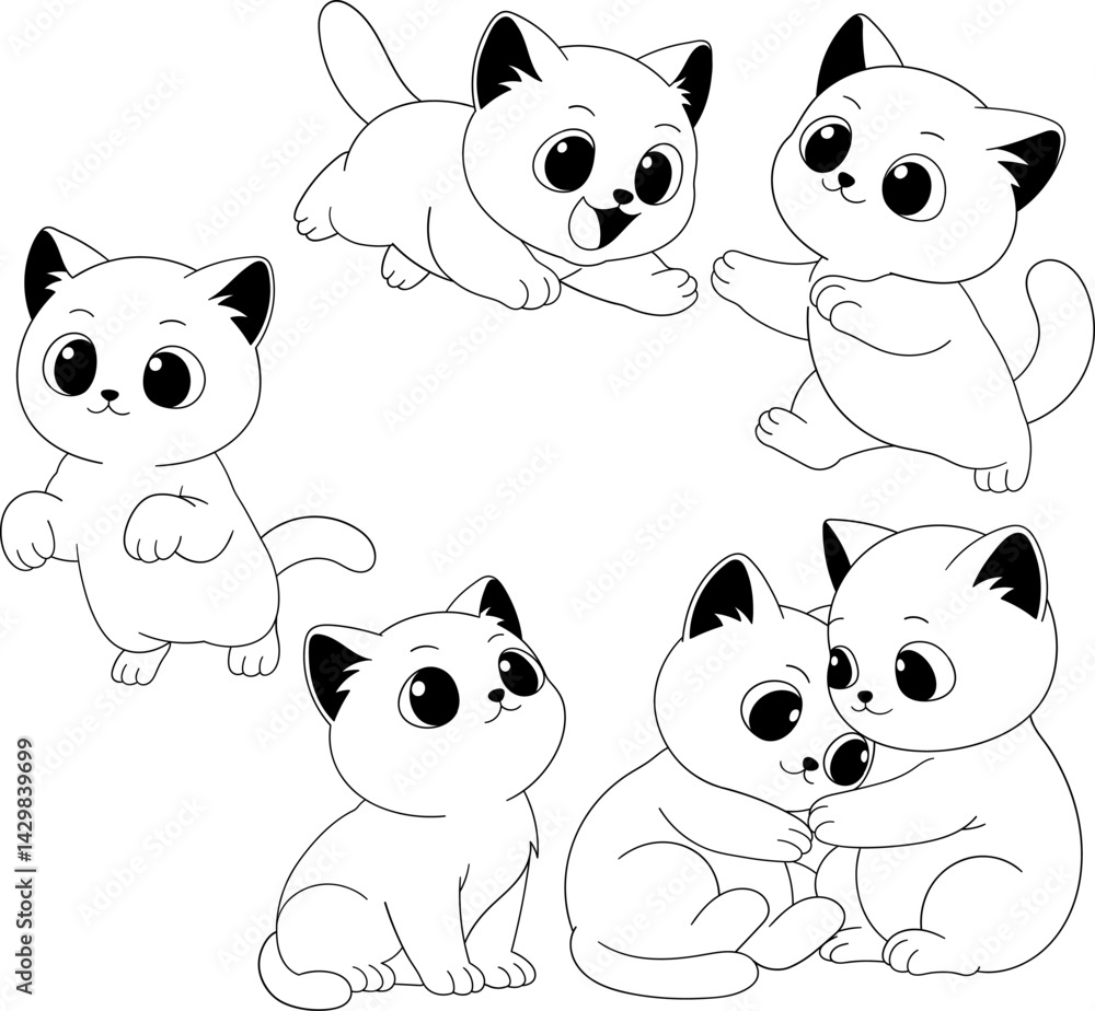 Obraz premium Cute Cat Activity Coloring Book Template Set