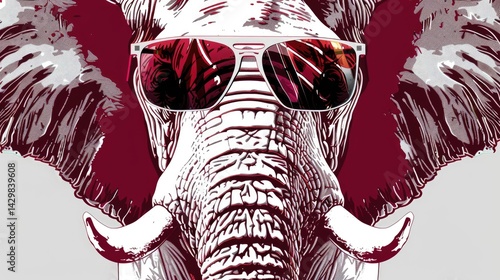 a shirt design based on the university of alabama football team, portrait of line art abstract elephant wearing sunglasses