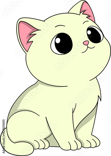 Cute Cartoon Cat Daydreaming with Big Eyes