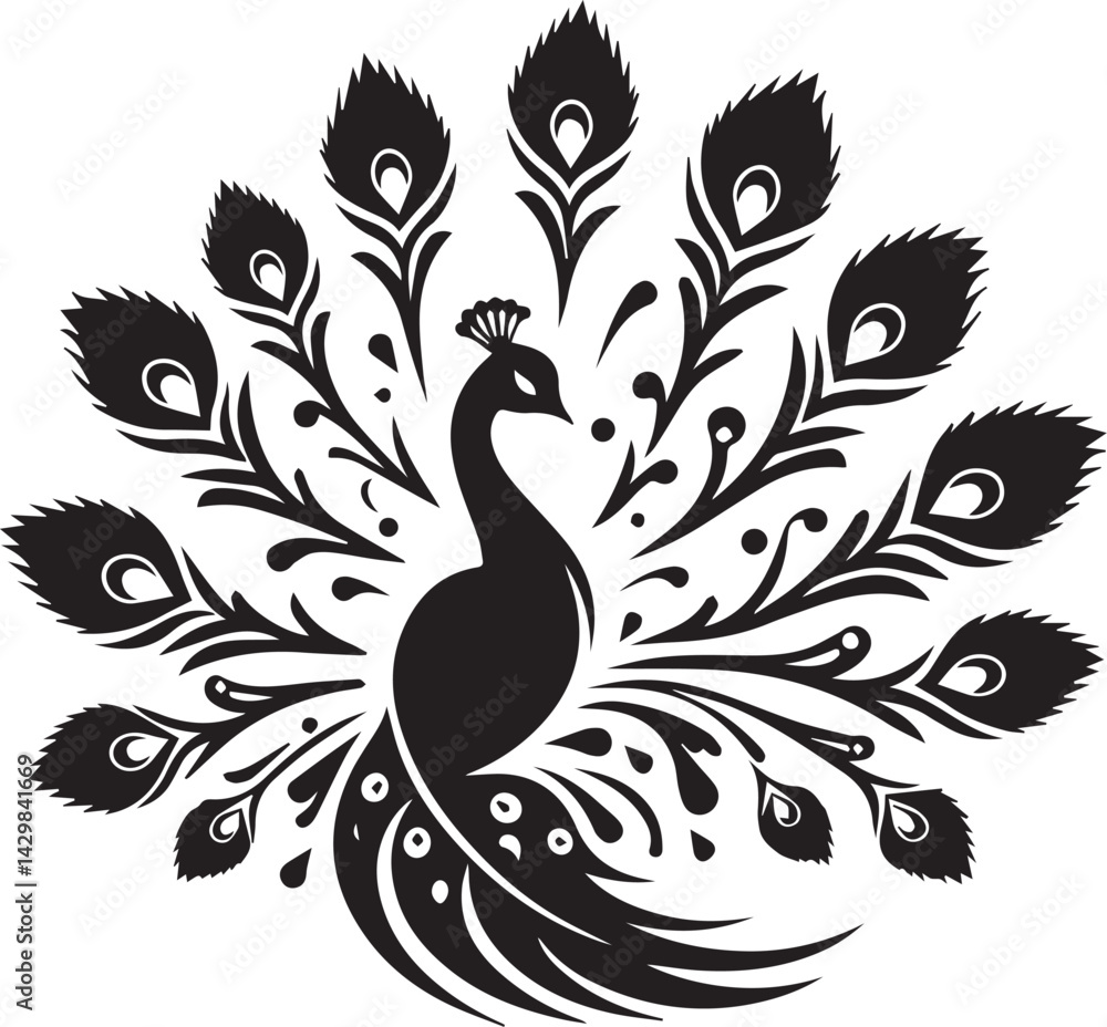 Fototapeta premium peacock bird vector silhouette, black color