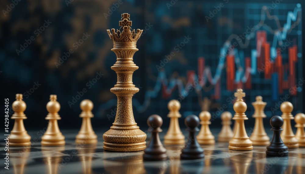 Fototapeta premium Strategic chess game unfolds finance boardroom digital artwork modern environment close-up view tactics and competition