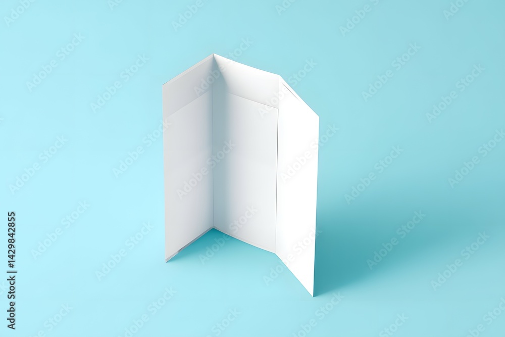 Opened TriFold Brochure Mockup Isolated on Blue Background with Clean Look and Soft Shadows Opened TriFold Brochure Mockup Isolated on Blue Background with Clean Look and Soft Shadows