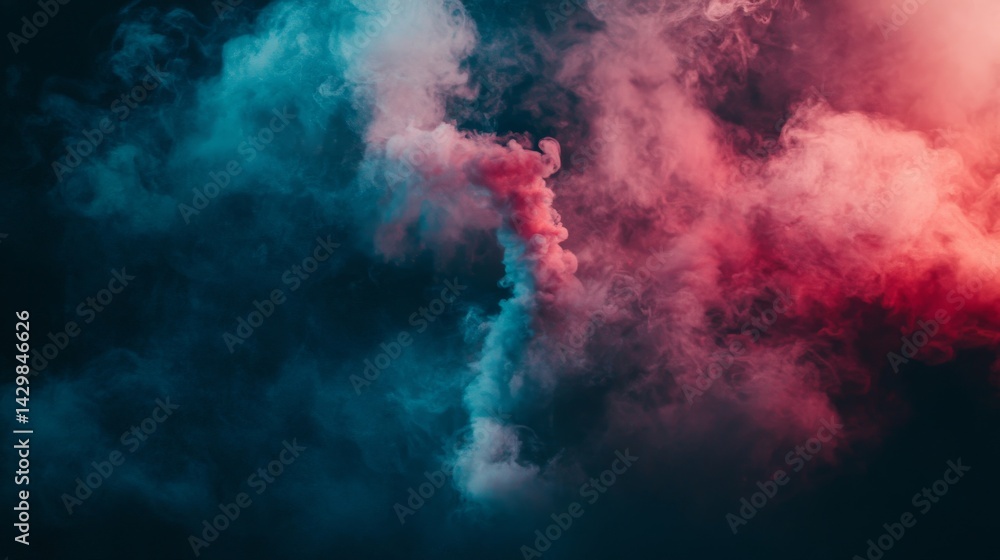 Abstract background of colorful smoke on a dark background.