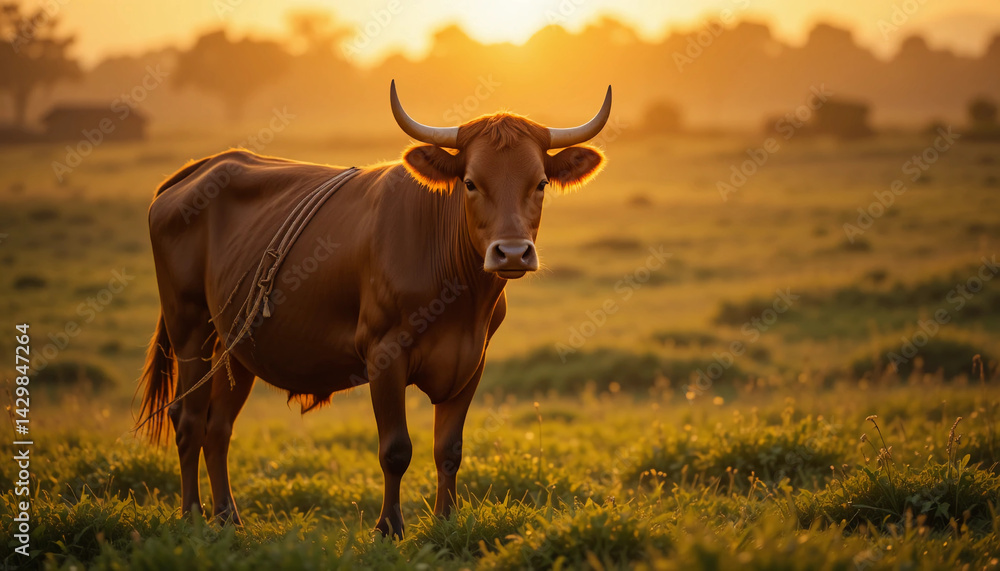 Cow standing on a field at sunset. Cow standing on a field at sunset.