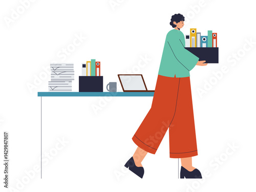 Woman employee carrying files. Busy People illustration. Flat vector illustration concept.