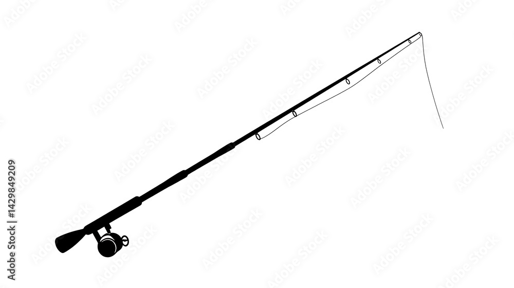 Fototapeta premium Fishing rod isolated on white background. Vector illustration in sketch style.