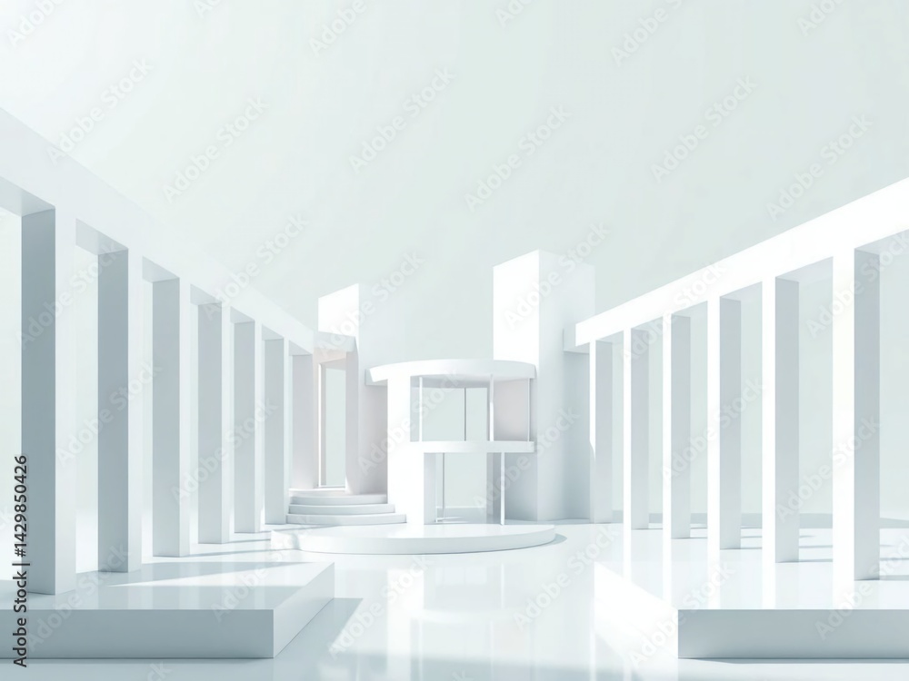 Fototapeta premium modern architecture interior. interior, architecture, room, 3d, hall, light, corridor, empty, wall, building, column, render, design, door, home, business, illustration, tunnel, office, entrance, conc