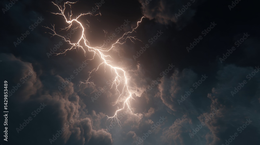 Obraz premium Electric Crackle: Dramatic Lightning Bolt Piercing Dark Storm Clouds