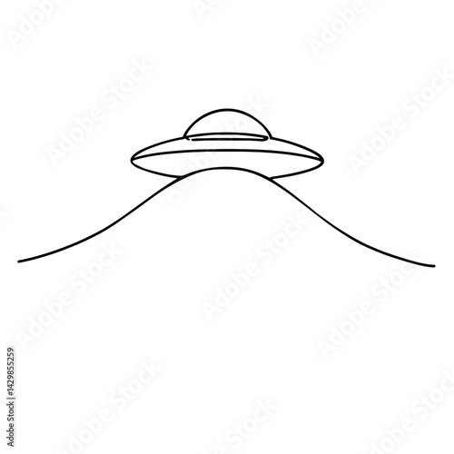 UFO hovering above hill in simple landscape drawing
