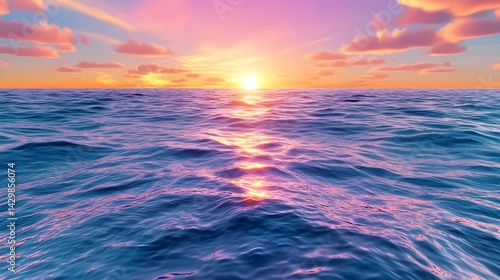 Serene Sunset Ocean Waves - • Vibrant color palettes