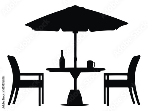 Cafe table silhouette, table and chair vector icon. Cafe table icon vector silhouette illustration. Beer, coffee, battle, tea illustration
