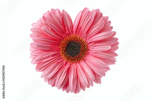 Isolated Pink Gerbera Flower Blossom with Visible Center Details On White