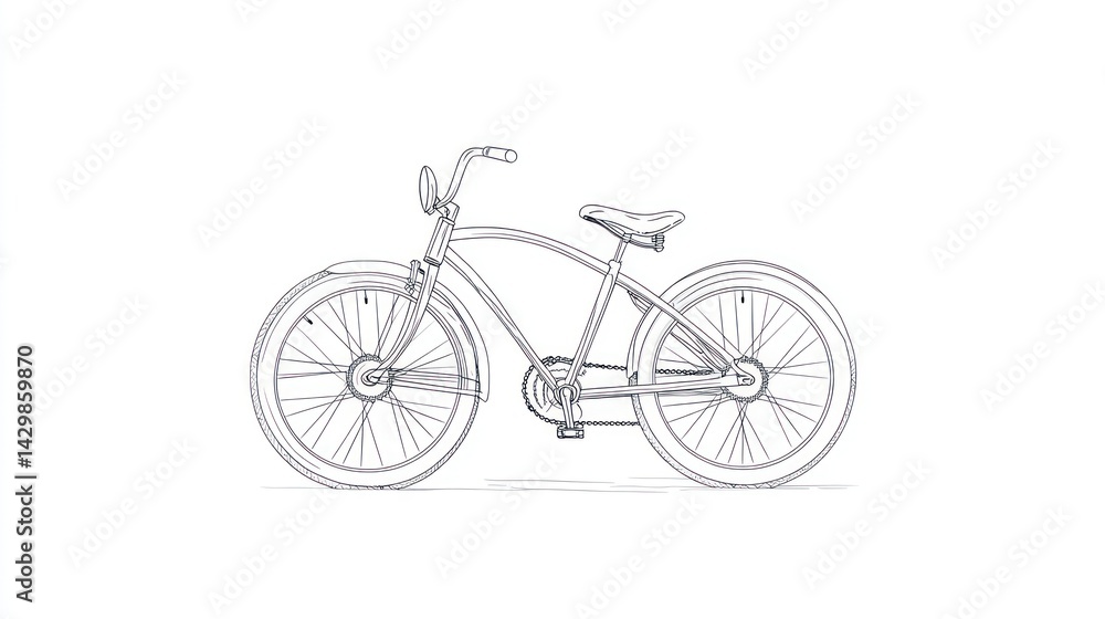 Fototapeta premium Bicycle Outline Vintage bike in a minimalist style drawing, on white. For design