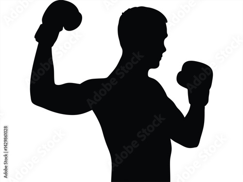 Boxer Silhouette, Boxing Silhouette. Boxing Silhouette Vector Illustration