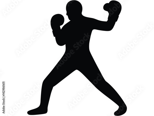 Boxer Silhouette, Boxing Silhouette. Boxing Silhouette Vector Illustration