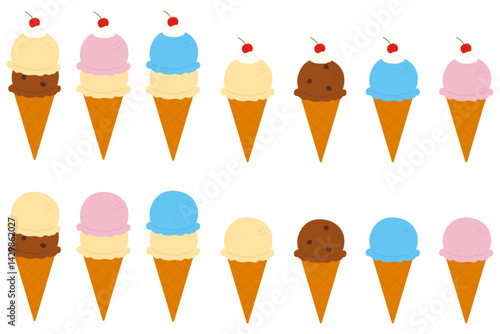 かわいいアイスクリームのイラストセット
