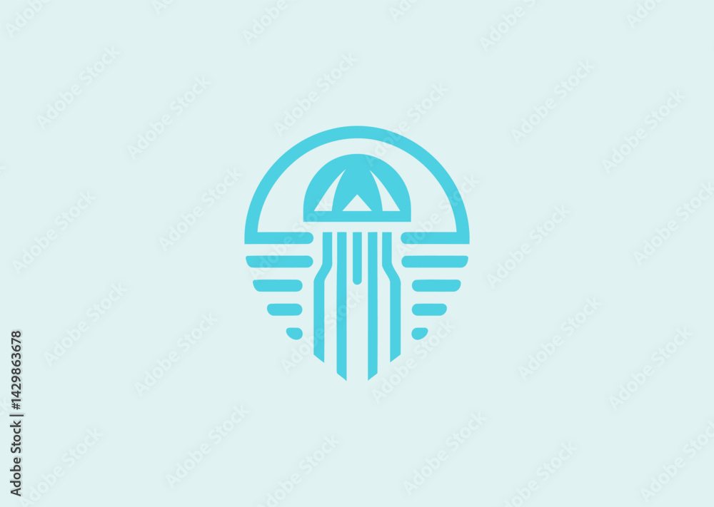 Jellyfish logo with flowing underwater elegance Jellyfish logo with flowing underwater elegance