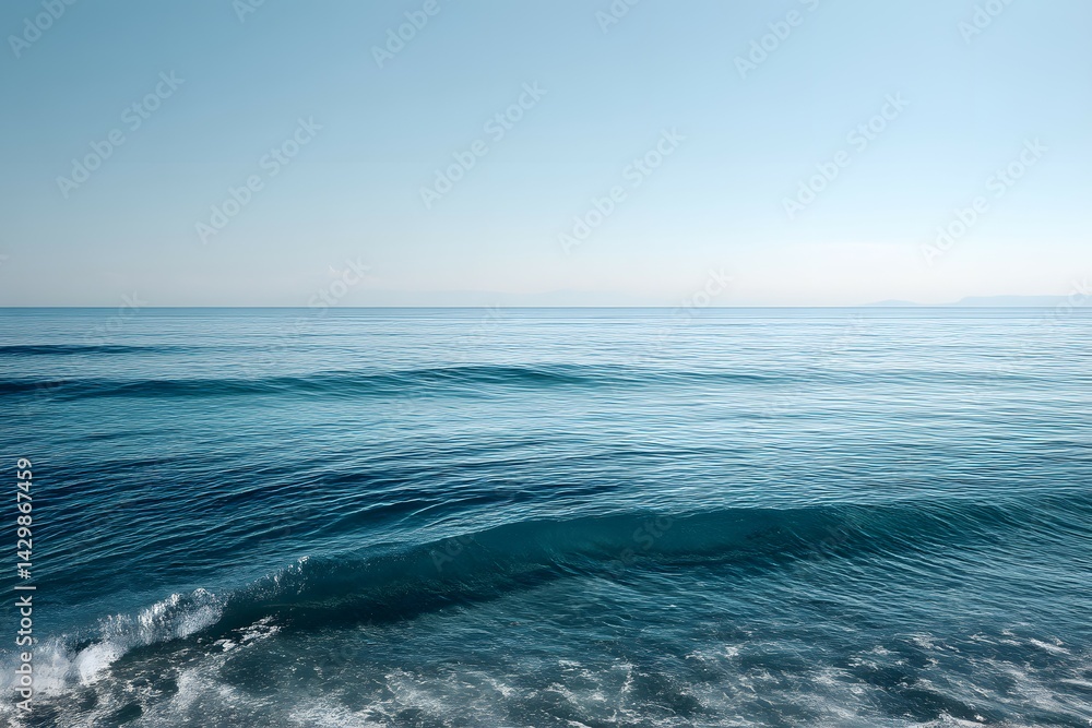 Fototapeta premium Serene Seascape Calm Blue Ocean with Gentle Waves and Distant Coastal Horizon