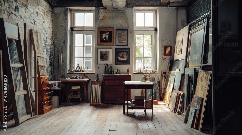 Fototapeta premium Serene Artist's Studio: A Haven of Creativity and Inspiration