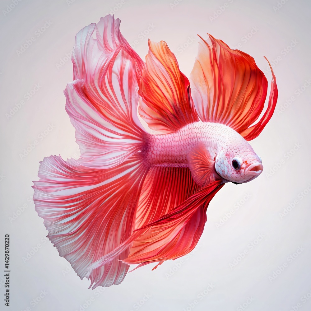 Fototapeta premium Stunning Red and Pink Siamese Fighting Fish with Elegant Fins Swimming Gracefully