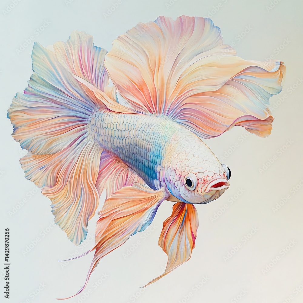 Fototapeta premium Pastel Siamese Fighting Fish Elegant Aquatic Artwork a Detailed Painting of a Colorful Betta Fish