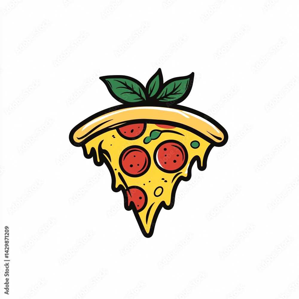 Delicious Melted Cheese Pizza Slice with Basil Illustration Perfect for Food Blogs and Menus Delicious Melted Cheese Pizza Slice with Basil Illustration Perfect for Food Blogs and Menus