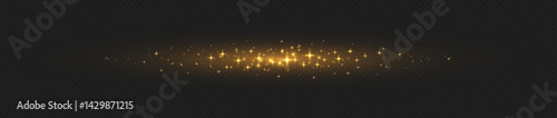 Obraz na płótnie Golden glowing line with stars and sparkles. Flash effect with shiny magic star glitter. Neon beam with particles. Vector illustration. w salonie