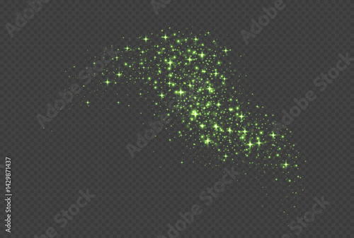Obraz na płótnie Green sparkling stars, shiny particles light effect, transparent flying stardust texture, abstract twinkle Christmas decoration. Vector illustration. w salonie