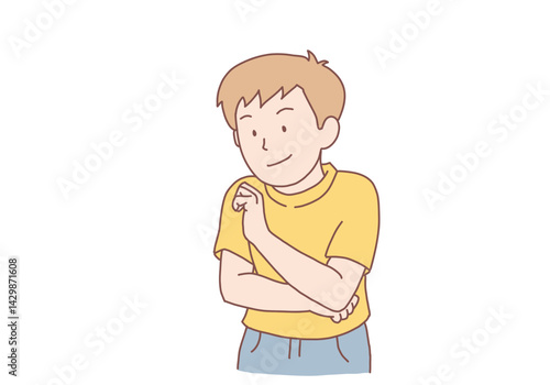 A young man who is a planner is pondering and planning something. Hand drawn style vector design illustrations.